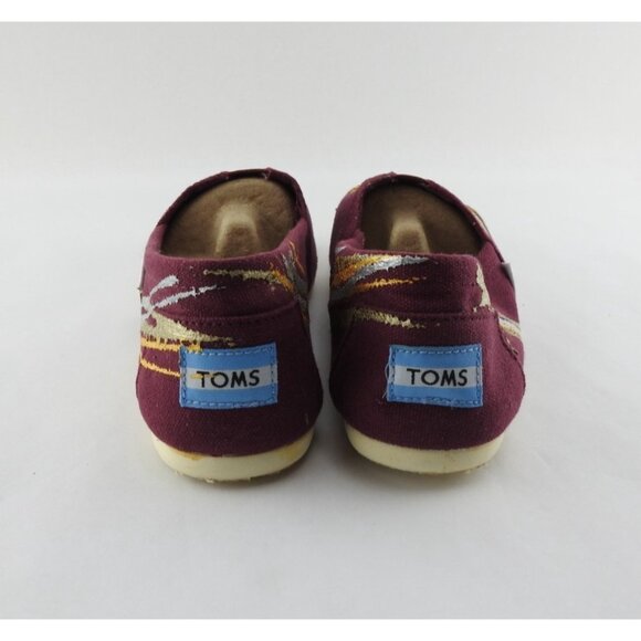 TOMS Women’s Alpargata Slip On Shoes Maroon Gold Silver Paint Stripe Canvas 7.5 - Picture 4 of 8